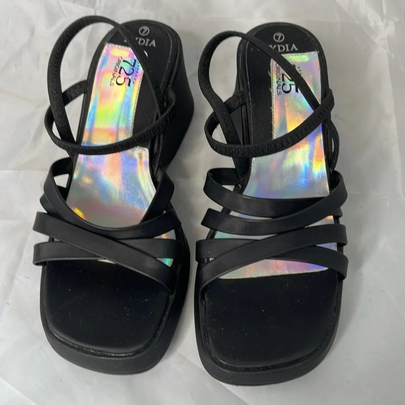VINTAGE Y2K Strappy Platform Chunky Sandals Lydia 725 Originals Black Nylon 7 - Picture 3 of 11